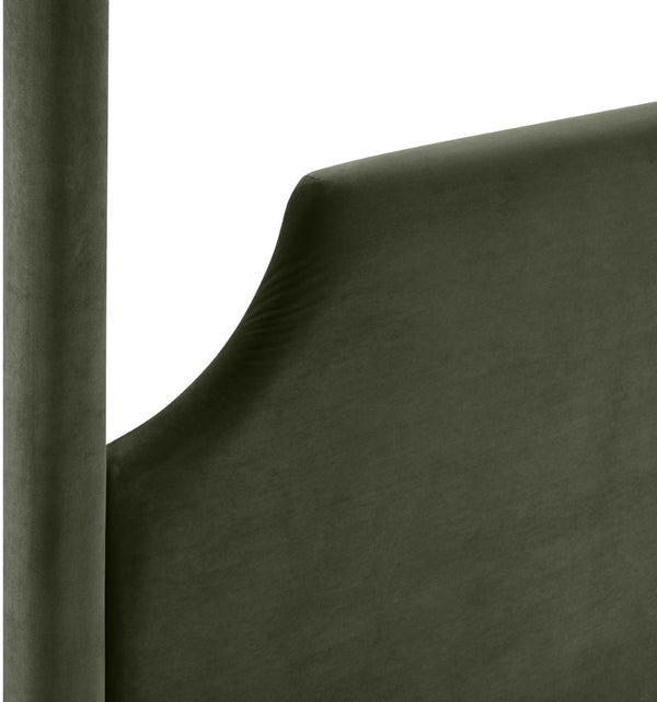 Meridian Furniture Dawson Art Deco Canopy Full Bed with Sculptural Frame and Plush Velvet Upholstered Headboard Green DawsonGreen-F