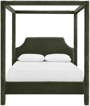 Meridian Furniture Dawson Art Deco Canopy Queen Bed Sculpted Arches and Plush Velvet Upholstery for Bedrooms Green DawsonGreen-Q