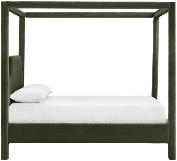 Meridian Furniture Dawson Art Deco Canopy Queen Bed Sculpted Arches and Plush Velvet Upholstery for Bedrooms Green DawsonGreen-Q