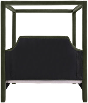 Meridian Furniture Dawson Art Deco Canopy Queen Bed Sculpted Arches and Plush Velvet Upholstery for Bedrooms Green DawsonGreen-Q