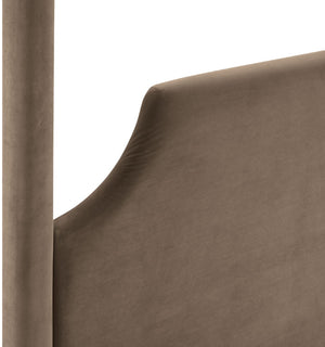 Meridian Furniture Dawson Art Deco Canopy Queen Bed Sculpted Arches and Plush Velvet Upholstery for Bedrooms Taupe DawsonTaupe-Q