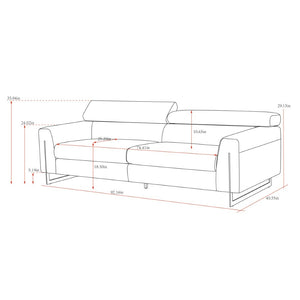 Pasargad Home Serena Sofa With Adjustable Headrests – Elegant Silver Comfort For Your Living Room Silver Poly Fabric Pzw-2027w-3