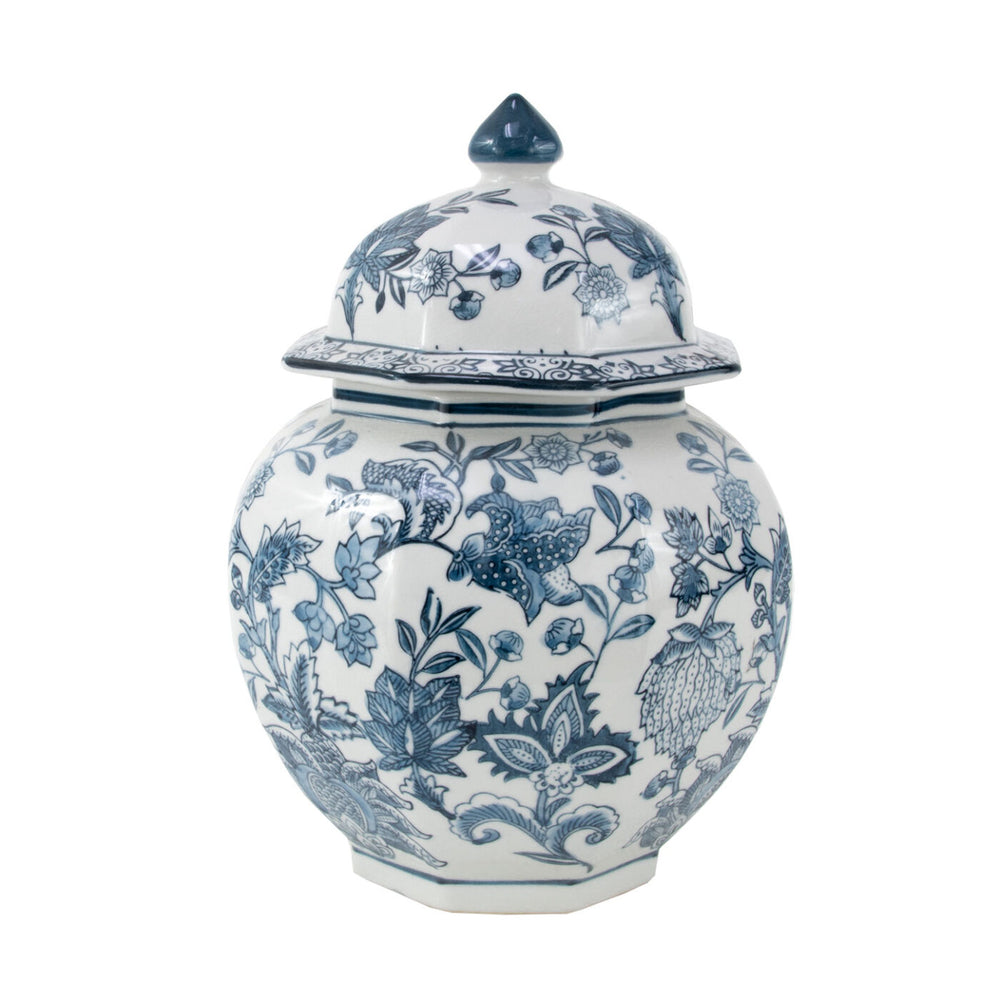 Zeugma Decorative Ceramic Urn With Blue And White Floral Motif – Elegant 10" Wide, Perfect Home Accent!   241308