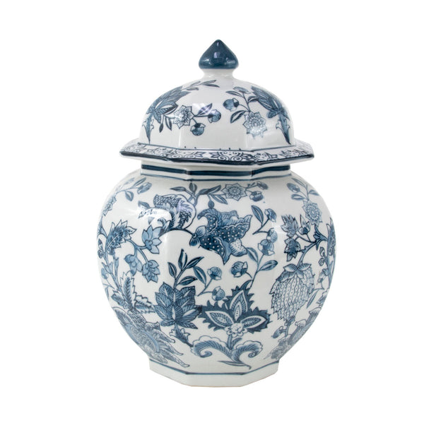 Zeugma Decorative Ceramic Urn With Blue And White Floral Motif – Elegant 10" Wide, Perfect Home Accent!   241308
