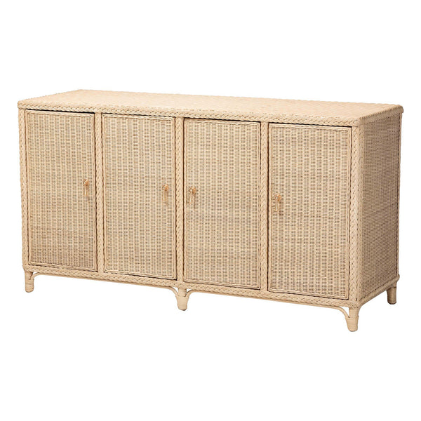 Baxton Studio Bali & Pari Delilah Handwoven Rattan Buffet with Mahogany Frame and Eight Interior Shelves Delilah-Natural Rattan-Sideboard