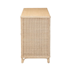 Bali & Pari Delilah Handwoven Rattan Buffet with Mahogany Frame and Eight Interior Shelves
