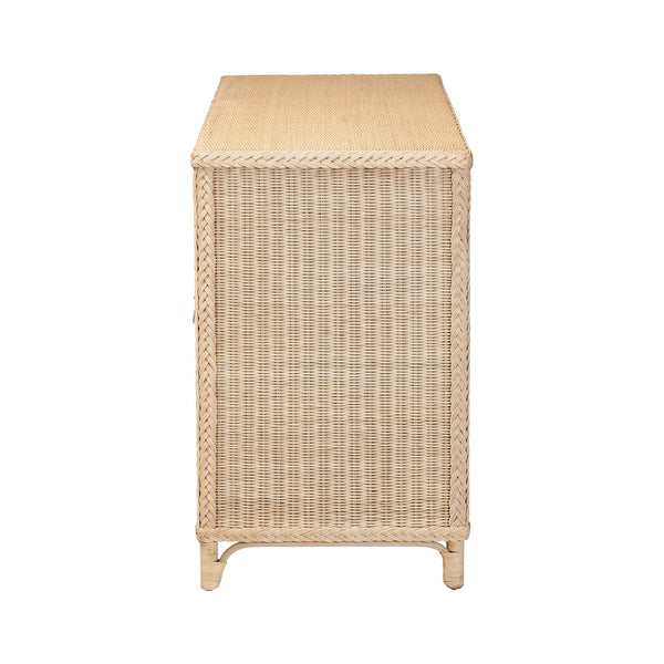 Bali & Pari Delilah Handwoven Rattan Buffet with Mahogany Frame and Eight Interior Shelves