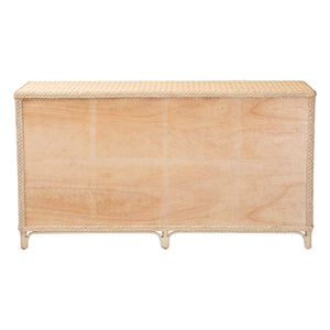 Bali & Pari Delilah Handwoven Rattan Buffet with Mahogany Frame and Eight Interior Shelves