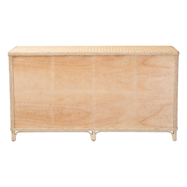 Bali & Pari Delilah Handwoven Rattan Buffet with Mahogany Frame and Eight Interior Shelves