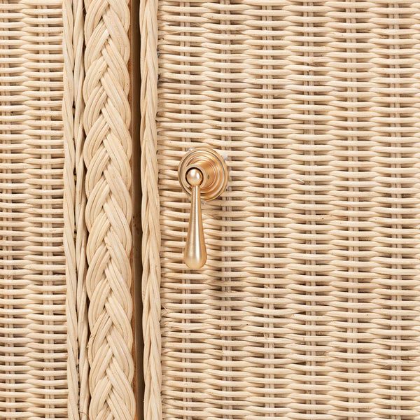 Bali & Pari Delilah Handwoven Rattan Buffet with Mahogany Frame and Eight Interior Shelves