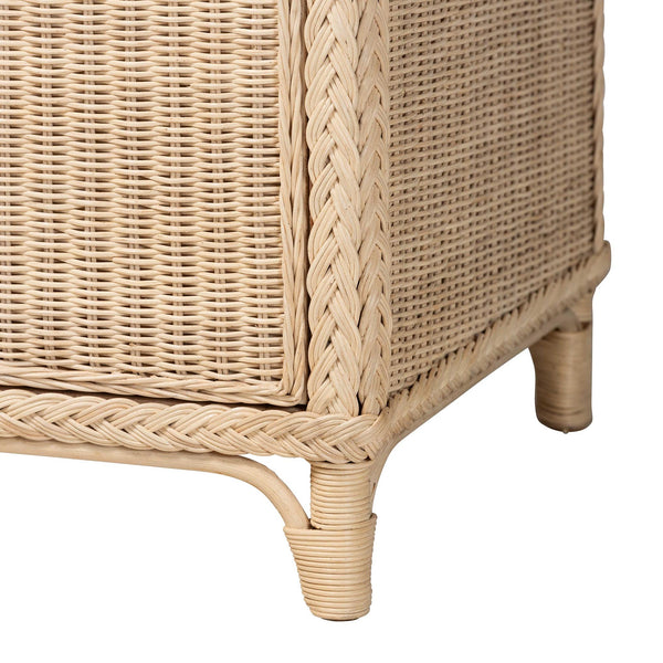 Bali & Pari Delilah Handwoven Rattan Buffet with Mahogany Frame and Eight Interior Shelves