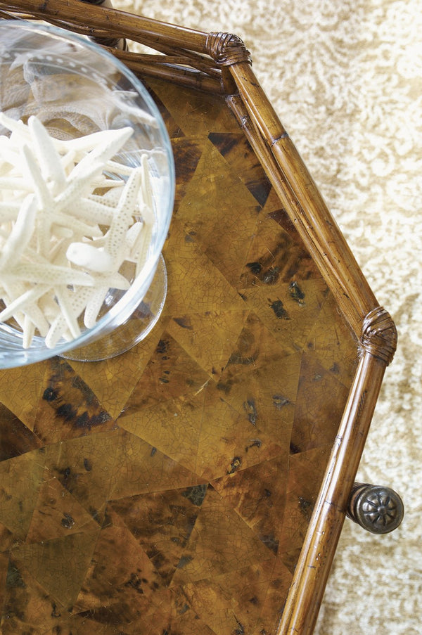 Lexington Tommy Bahama Home Key Largo End Table - Sophisticated Island Living With Woven Rattan, Leather Accents & Cracked Shell Top Plantation  531-941
