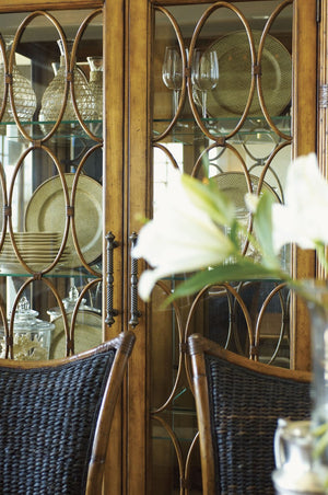 Lexington Tommy Bahama Home Mariana Display Cabinet – Elegant Island-inspired Design With Glass Shelves, Bamboo Fretwork & Lighting Plantation  531-864