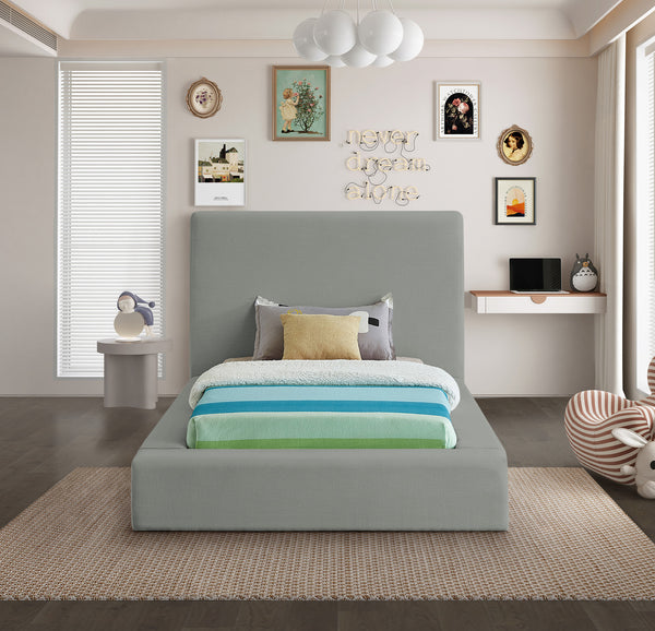 Devin Grey Linen Textured Fabric Twin Bed DevinGrey-T Meridian Furniture