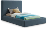 Devin Navy Linen Textured Fabric Twin Bed DevinNavy-T Meridian Furniture