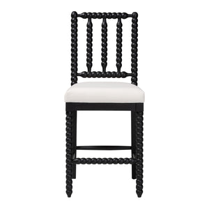 Bali & Pari Deya Bobbin Counterstool Solid Mahogany Spindle Frame Upholstered Kitchen Seat
