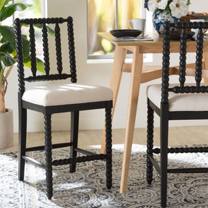 Bali & Pari Deya Bobbin Counterstool Solid Mahogany Spindle Frame Upholstered Kitchen Seat