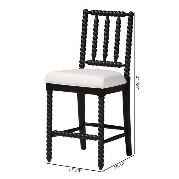 Bali & Pari Deya Bobbin Counterstool Solid Mahogany Spindle Frame Upholstered Kitchen Seat