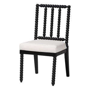 Bali & Pari Deya Mahogany Wood Spindle Back Dining Chair with Padded Upholstered Fabric Seat