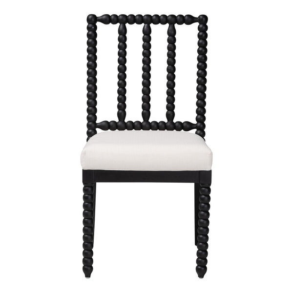 Bali & Pari Deya Mahogany Wood Spindle Back Dining Chair with Padded Upholstered Fabric Seat