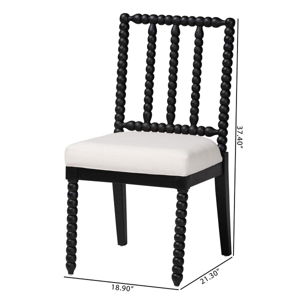 Bali & Pari Deya Mahogany Wood Spindle Back Dining Chair with Padded Upholstered Fabric Seat