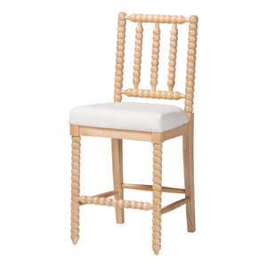 Baxton Studio Bali & Pari Deya Bobbin Counterstool Solid Acacia Spindle Back Upholstered Kitchen Seat Deya-Natural Wooden-CS