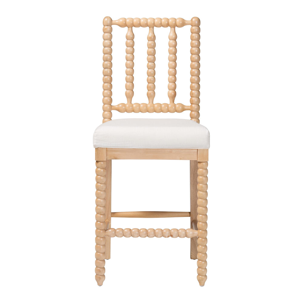 Baxton Studio Bali & Pari Deya Bobbin Counterstool Solid Acacia Spindle Back Upholstered Kitchen Seat Deya-Natural Wooden-CS