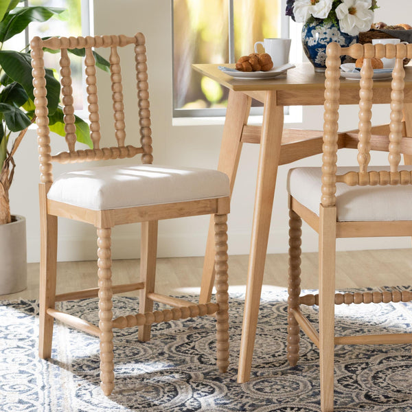 Bali & Pari Deya Bobbin Counterstool Solid Acacia Spindle Back Upholstered Kitchen Seat
