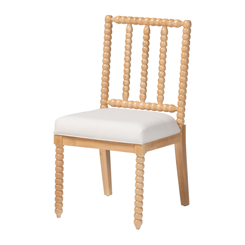 Baxton Studio Bali & Pari Deya Acacia Wood Dining Chair Bobbin Spindle Back Upholstered Seat Deya-Natural Wooden-DC