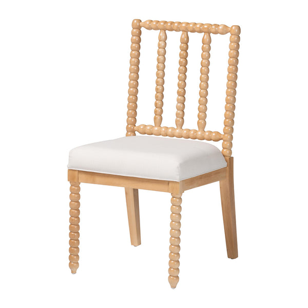 Baxton Studio Bali & Pari Deya Acacia Wood Dining Chair Bobbin Spindle Back Upholstered Seat Deya-Natural Wooden-DC