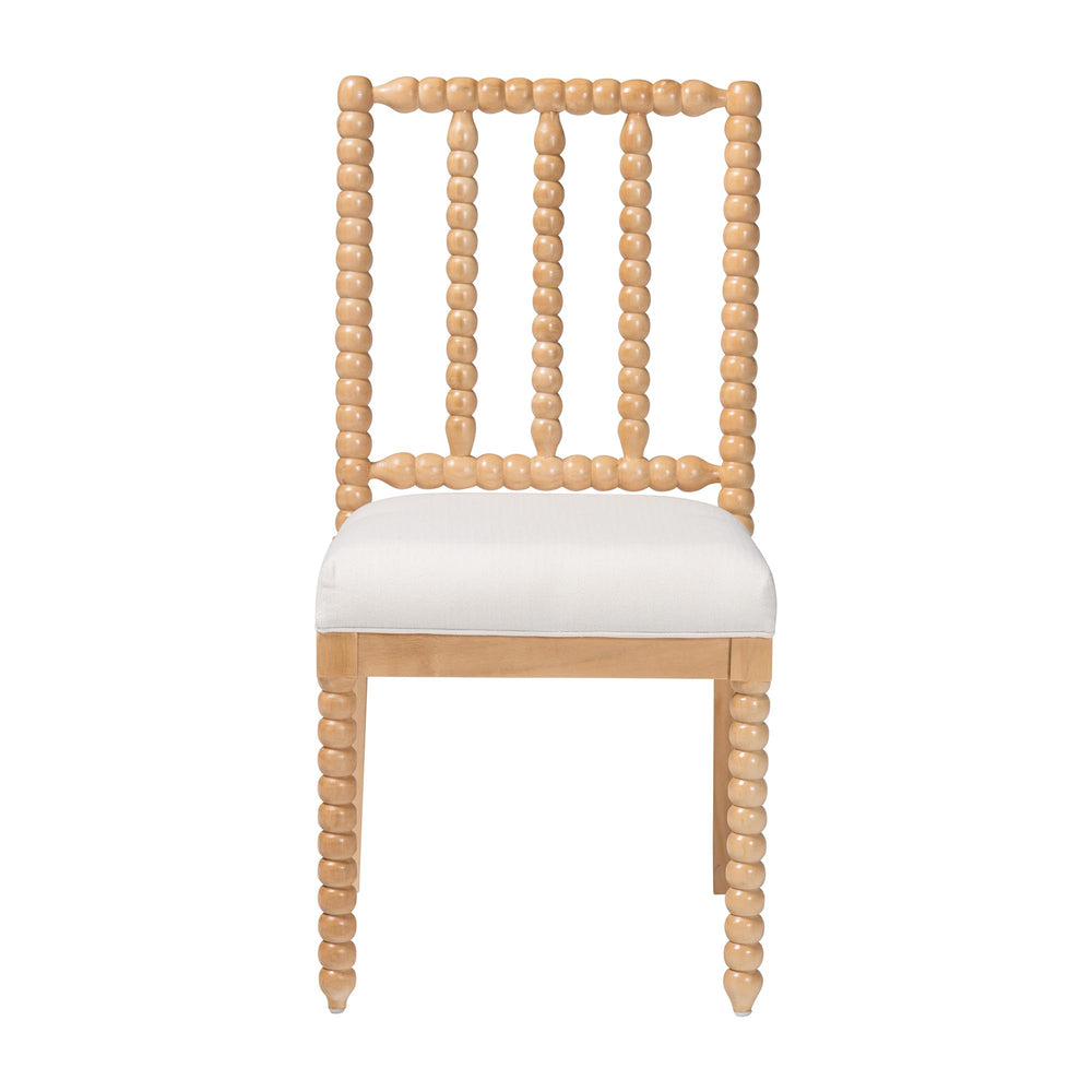 Baxton Studio Bali & Pari Deya Acacia Wood Dining Chair Bobbin Spindle Back Upholstered Seat Deya-Natural Wooden-DC