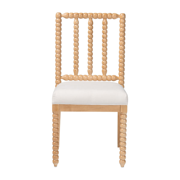 Bali & Pari Deya Acacia Wood Dining Chair Bobbin Spindle Back Upholstered Seat