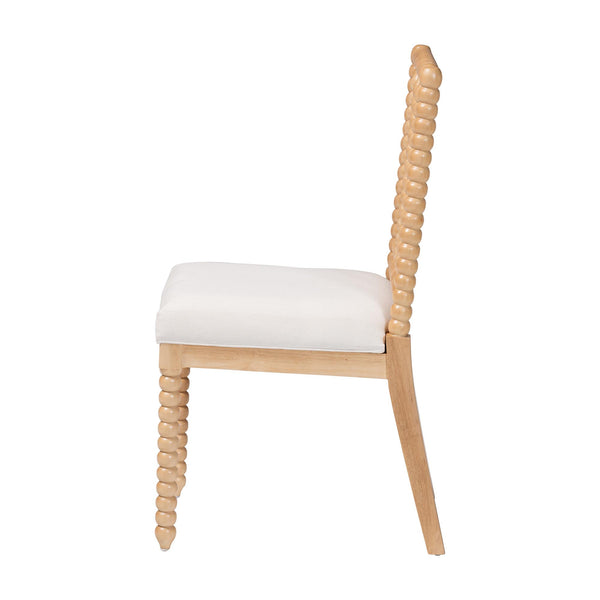 Bali & Pari Deya Acacia Wood Dining Chair Bobbin Spindle Back Upholstered Seat