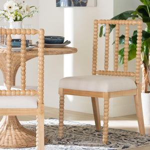 Bali & Pari Deya Acacia Wood Dining Chair Bobbin Spindle Back Upholstered Seat