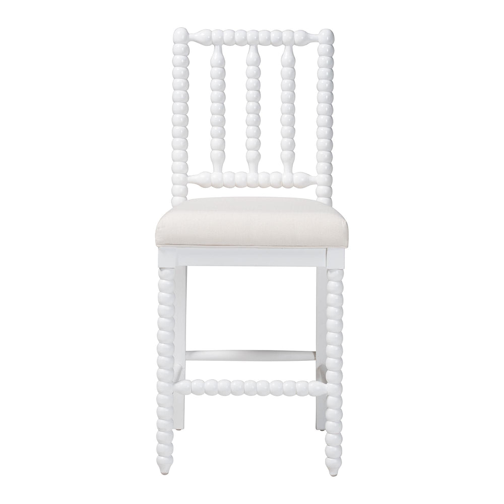 Baxton Studio Bali & Pari Deya Bobbin Counterstool Solid Mahogany Spindle Frame Upholstered Kitchen Seat White Deya-White Wooden-CS