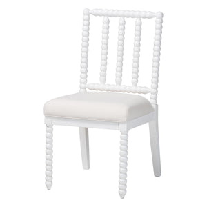 Baxton Studio Bali & Pari Deya Mahogany Wood Spindle Back Dining Chair with Padded Upholstered Fabric Seat White Deya-White Wooden-DC