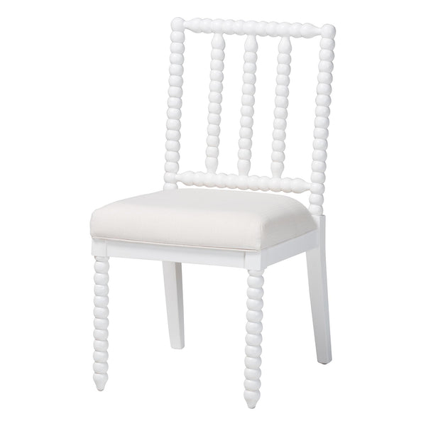 Baxton Studio Bali & Pari Deya Mahogany Wood Spindle Back Dining Chair with Padded Upholstered Fabric Seat White Deya-White Wooden-DC