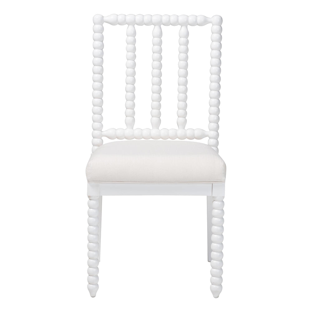 Baxton Studio Bali & Pari Deya Mahogany Wood Spindle Back Dining Chair with Padded Upholstered Fabric Seat White Deya-White Wooden-DC