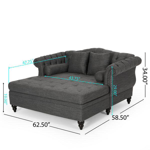 Christopher Knight Home® - Loveseat Double Chaise Lounge – Timeless Charcoal Upholstery, Elegant Design, And Ultimate Comfort Retreat