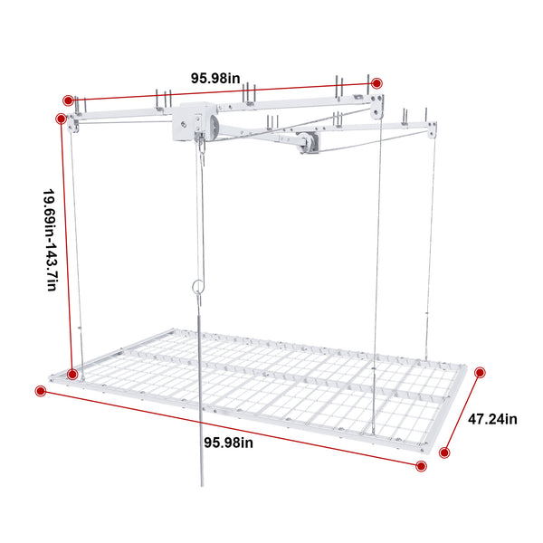 White Steel Overhead Garage Storage Rack with Crank Lift and Auto Safety Lock