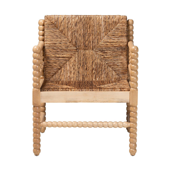 Bali & Pari Dolores Seagrass Accent Chair with Acacia Bobbin Frame for Boho Spaces