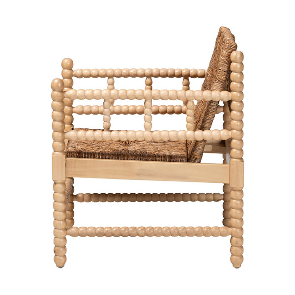 Bali & Pari Dolores Seagrass Accent Chair with Acacia Bobbin Frame for Boho Spaces