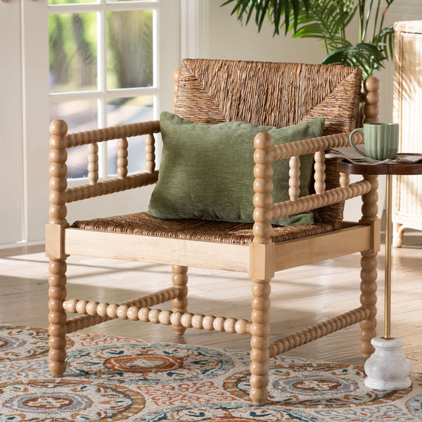 Bali & Pari Dolores Seagrass Accent Chair with Acacia Bobbin Frame for Boho Spaces