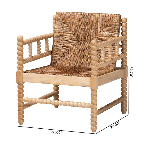 Bali & Pari Dolores Seagrass Accent Chair with Acacia Bobbin Frame for Boho Spaces