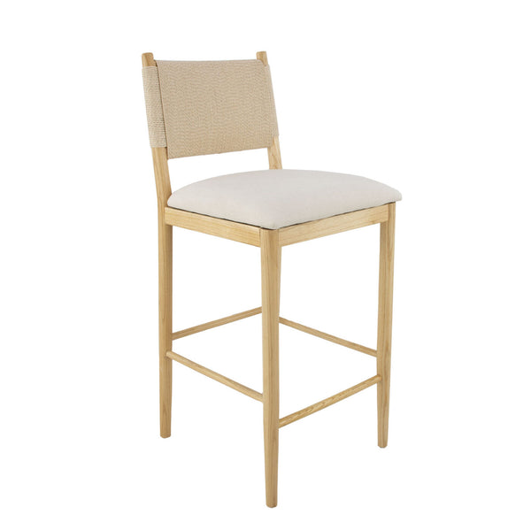 Zeugma Donna Bar Chair Fc45 - Elegant Organic Wood Finish With Soft White Beige Linen Fabric Comfort   Fc45b