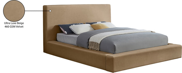 Meridian Furniture Dorian Full Bed Velvet Upholstered Low Profile Frame for Contemporary Bedroom Style Beige DorianBeige-F