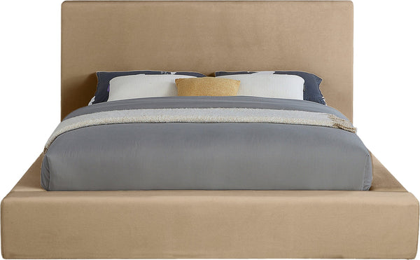 Meridian Furniture Dorian Full Bed Velvet Upholstered Low Profile Frame for Contemporary Bedroom Style Beige DorianBeige-F
