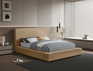 Meridian Furniture Dorian Low Profile King Bed Upholstered Velvet Panel Headboard for Modern Bedroom Decor Beige DorianBeige-K