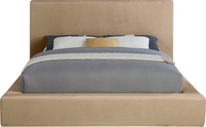 Meridian Furniture Dorian Low Profile King Bed Upholstered Velvet Panel Headboard for Modern Bedroom Decor Beige DorianBeige-K