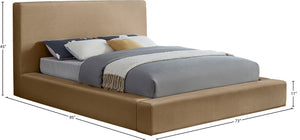 Meridian Furniture Dorian Queen Bed Low Profile Velvet Upholstered Frame with Slatted Support for Modern Bedrooms Beige DorianBeige-Q